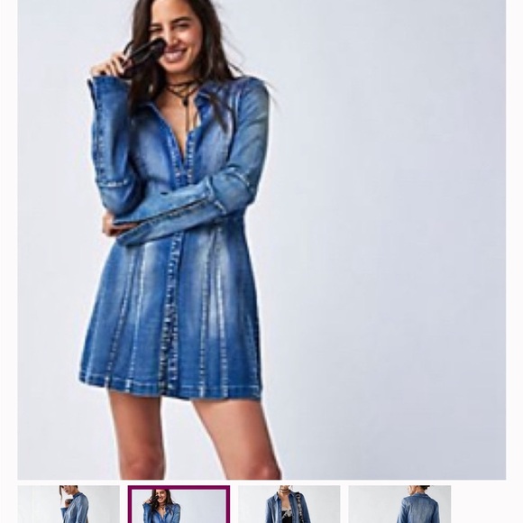 Free People Dresses & Skirts - Free People Blue Long Sleeve Shirt Dress